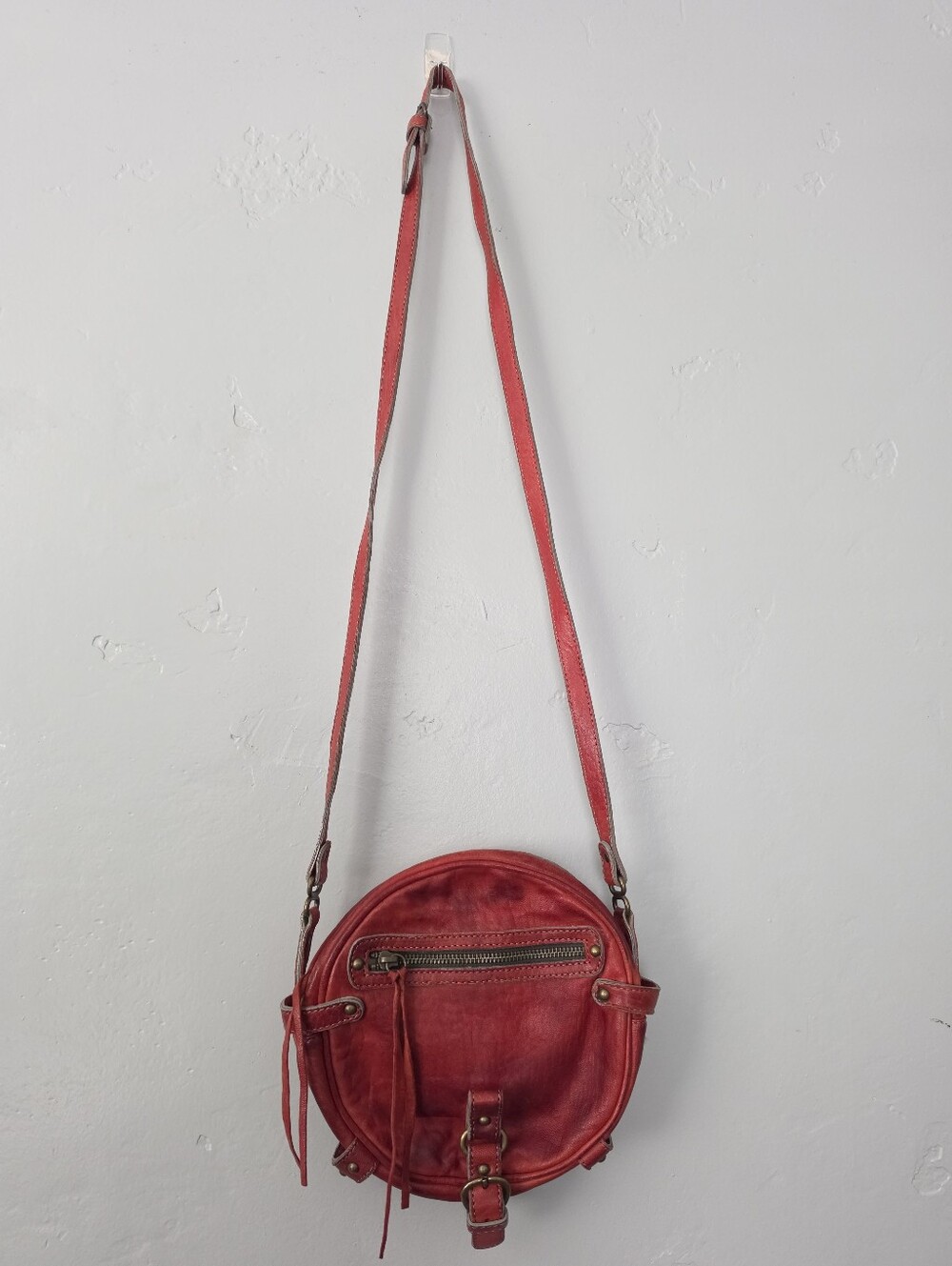 Abaco Paris Leather Red Round Crossbody Bag